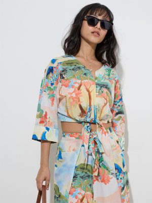 LOV Multicolour Scenic-Inspired Cotton Blouse