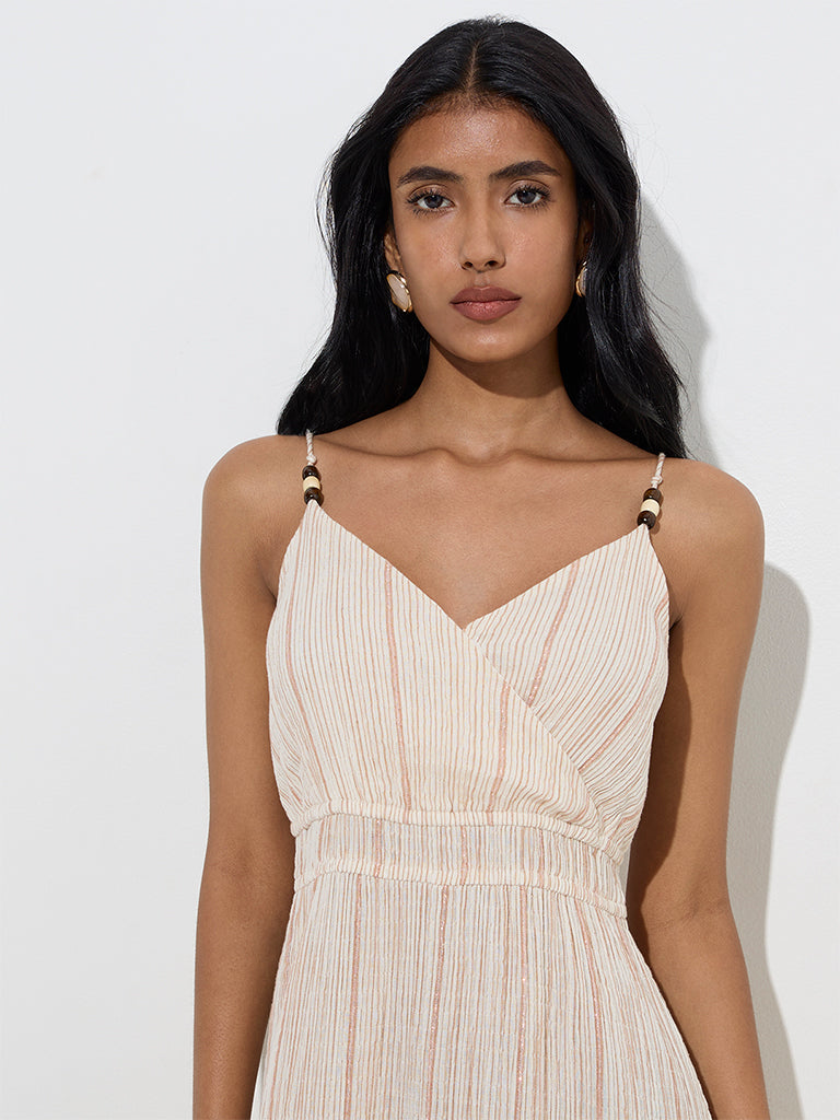 LOV Off-White Seersucker A-Line Dress - Image 2