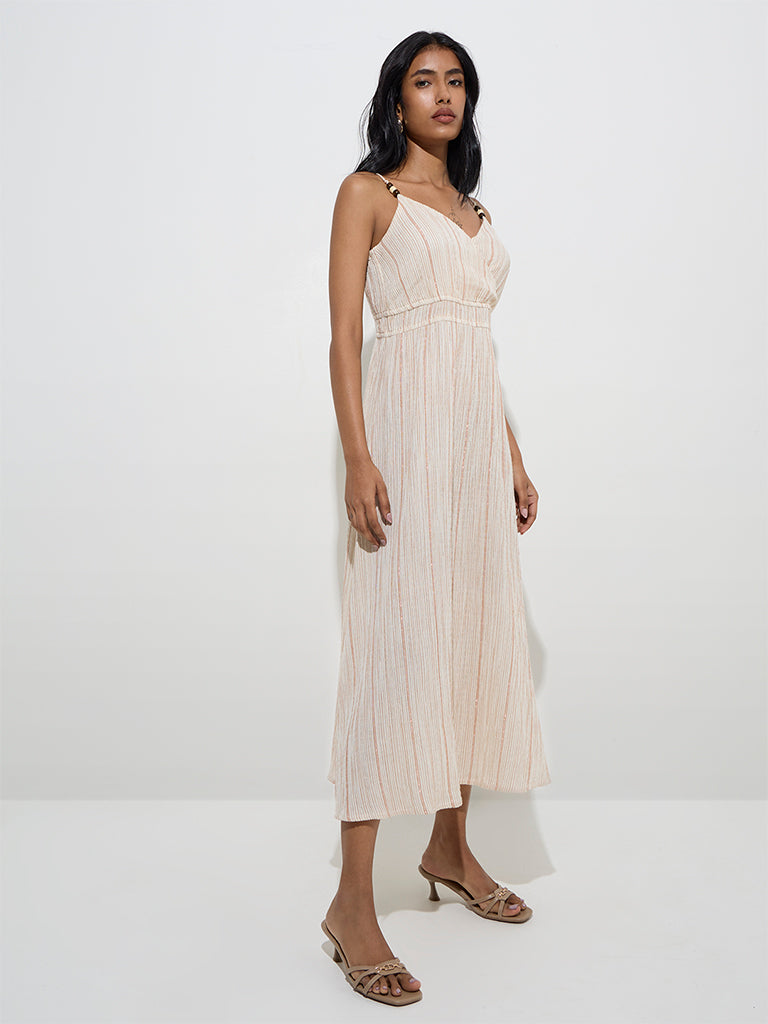 LOV Off-White Seersucker A-Line Dress - Image 3