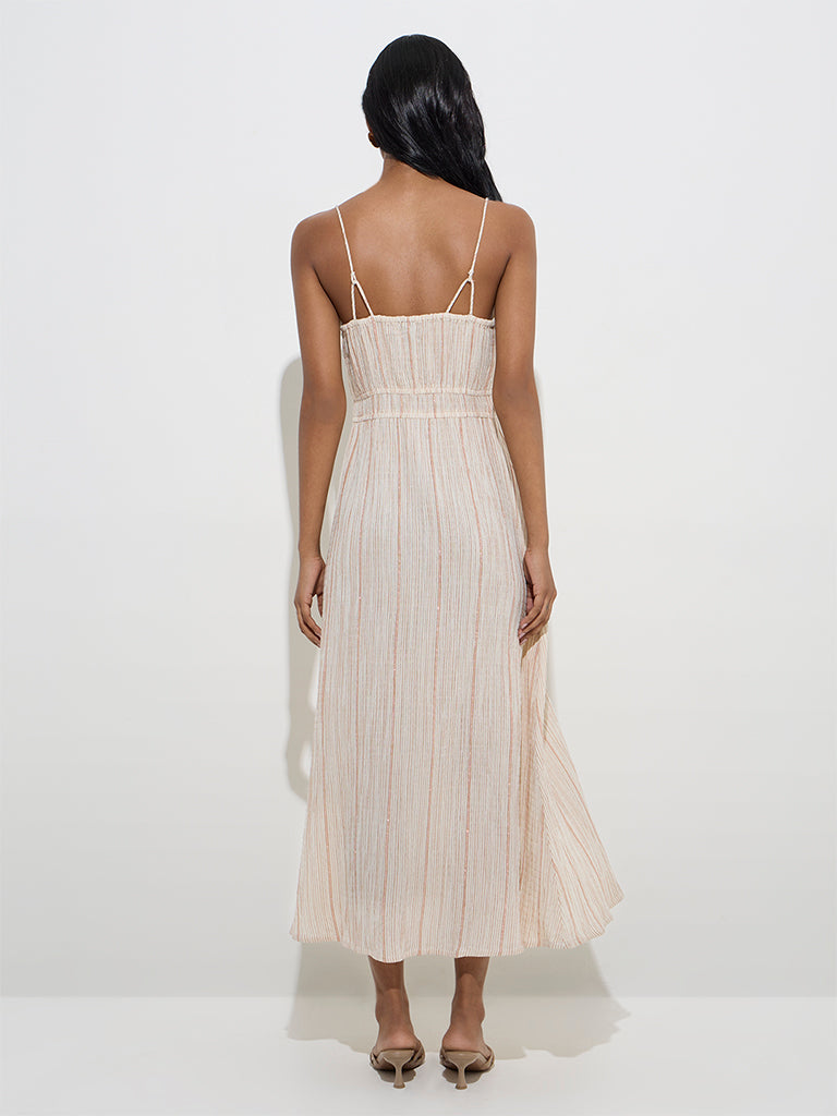 LOV Off-White Seersucker A-Line Dress - Image 4