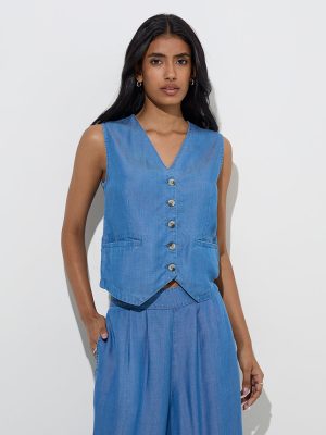 LOV Blue Waistcoat-Style Top