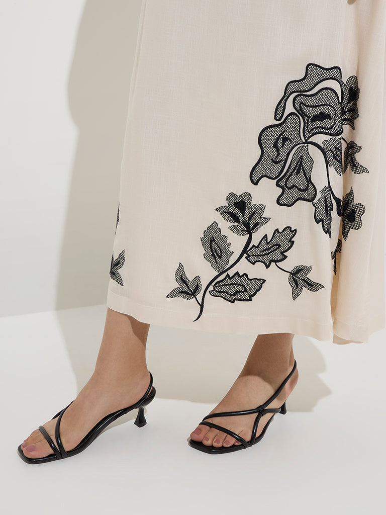 LOV Beige Foliage Embroidered High-Rise Skirt - Image 2