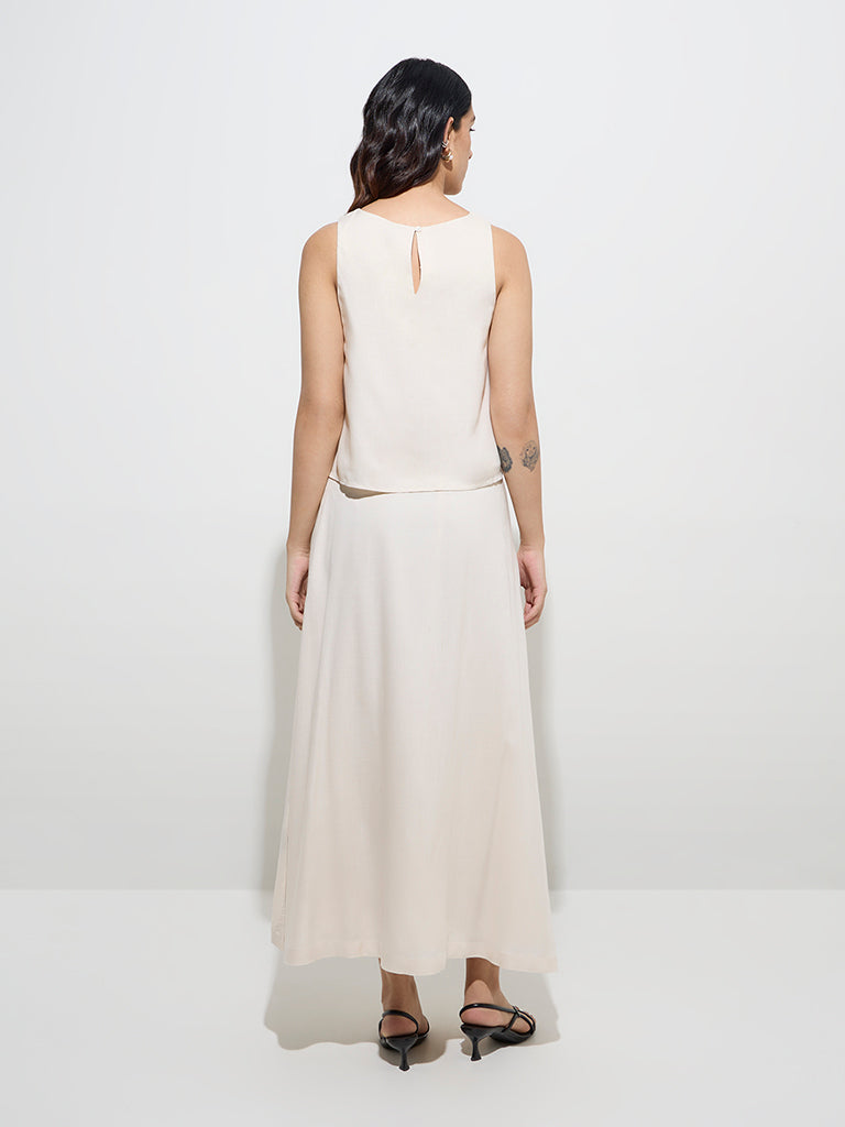 LOV Beige Foliage Embroidered High-Rise Skirt - Image 4