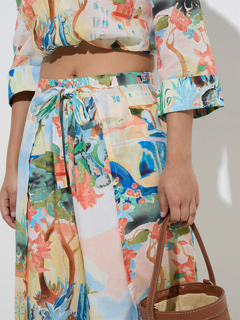 LOV Multicolour Scenic Design High-Rise Cotton Pants - Image 2