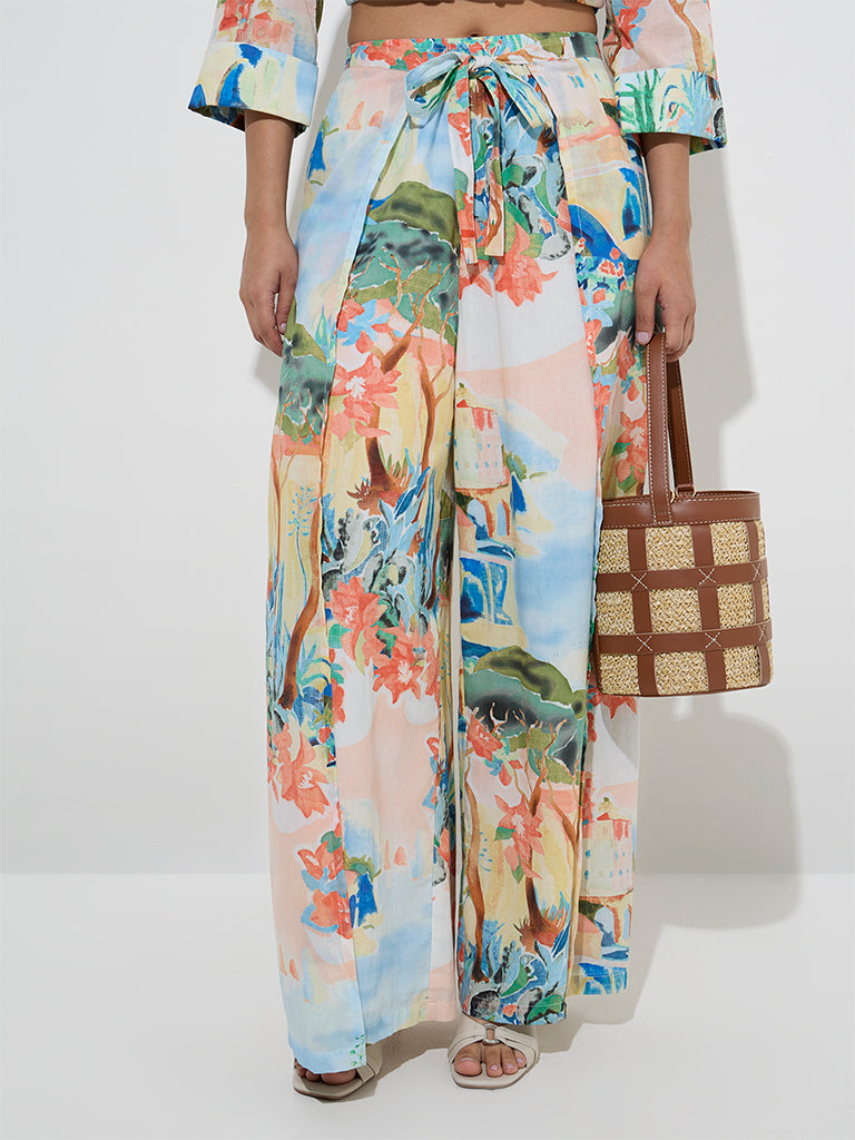 LOV Multicolour Scenic Design High-Rise Cotton Pants - Image 3