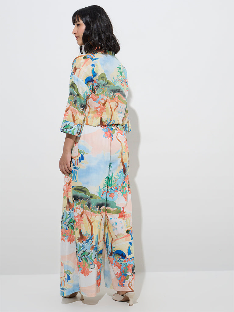 LOV Multicolour Scenic Design High-Rise Cotton Pants - Image 4