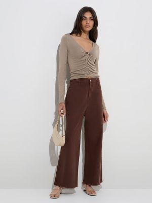 LOV Dark Brown Relaxed-Fit High-Rise Jeans