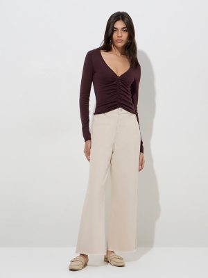 LOV Beige Relaxed-Fit High-Rise Jeans