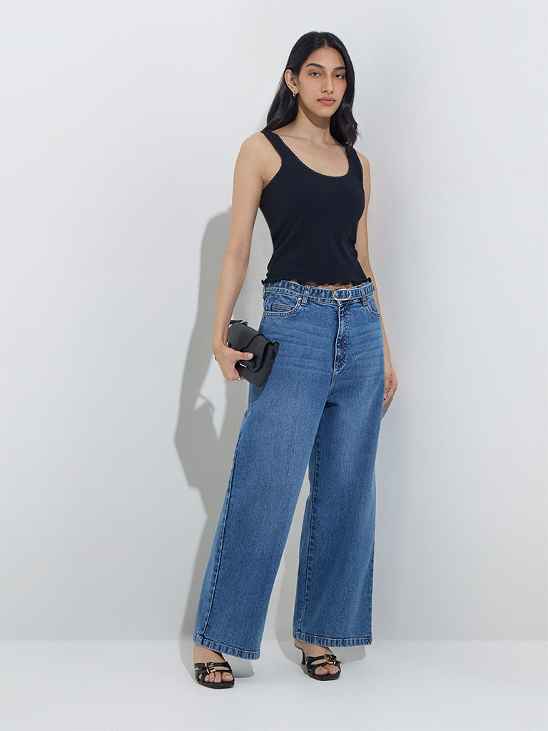 LOV Black Ribbed-Textured Tank Top - Image 4