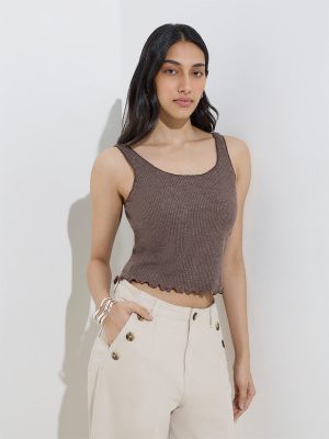 LOV Taupe Ribbed-Textured Tank Top