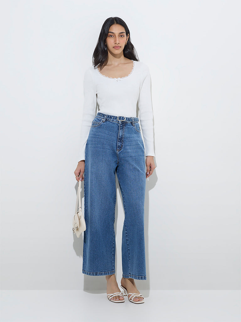 LOV White Ribbed-Textured Cotton-Blend Top - Image 4