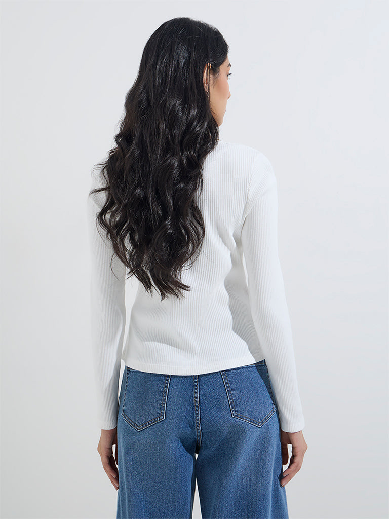 LOV White Ribbed-Textured Cotton-Blend Top - Image 5