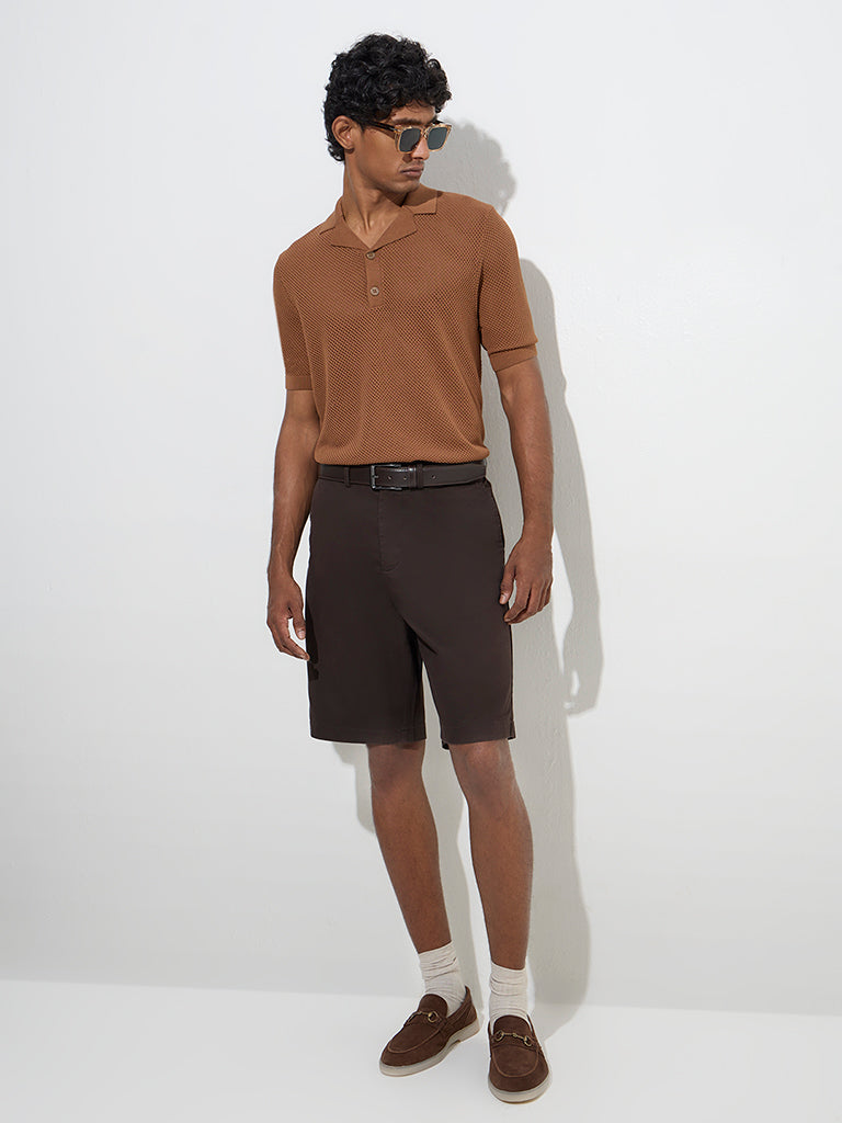 Ascot Brown Knit-Textured Relaxed-Fit T-Shirt - Image 4