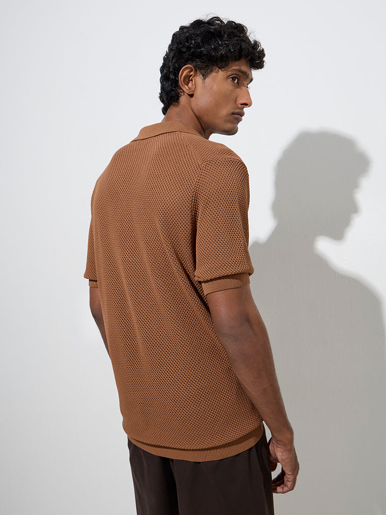 Ascot Brown Knit-Textured Relaxed-Fit T-Shirt - Image 5