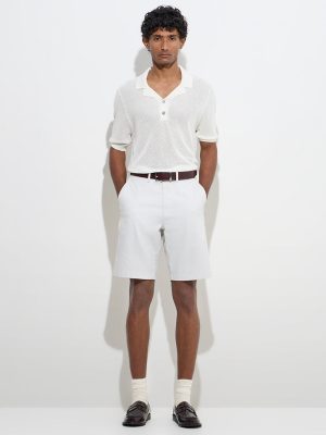 Ascot White Knit-Textured Relaxed-Fit T-Shirt