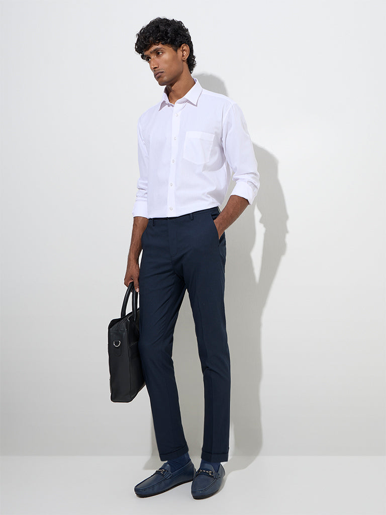 WES Formals White Striped Relaxed-Fit Cotton Shirt - Image 3