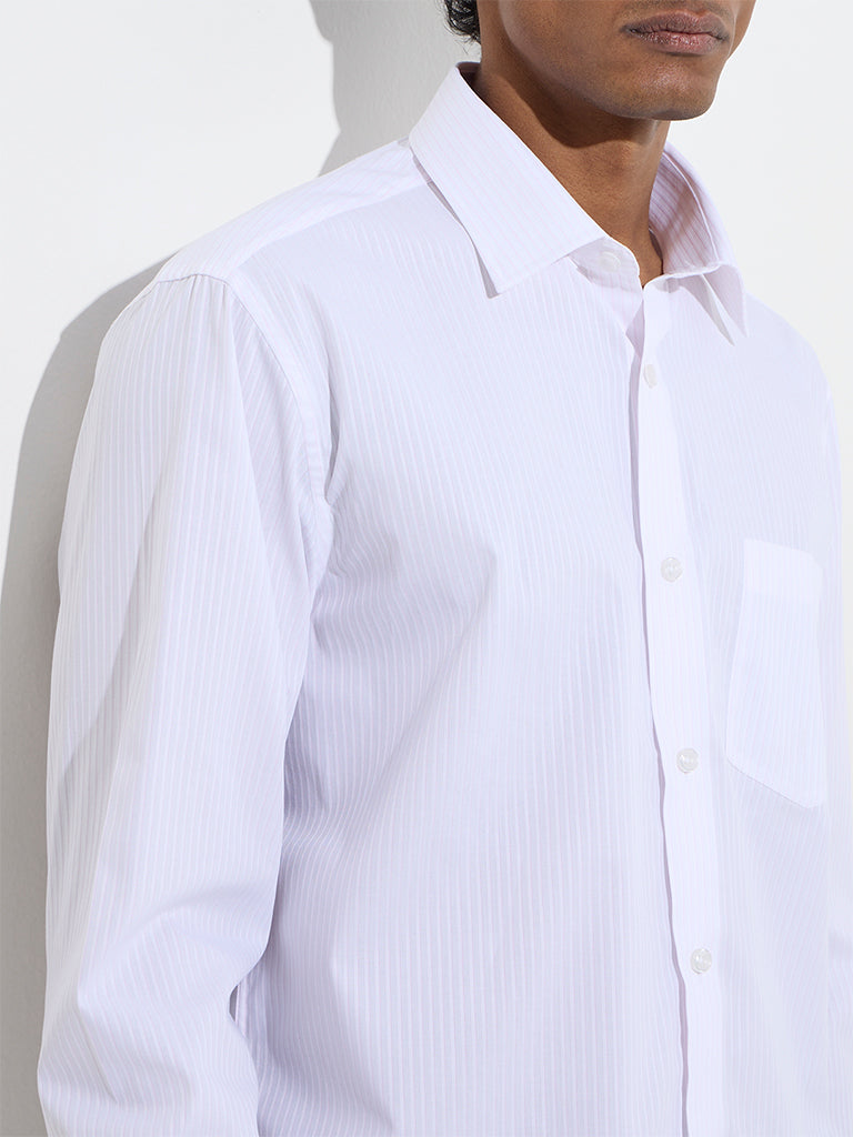 WES Formals White Striped Relaxed-Fit Cotton Shirt - Image 2