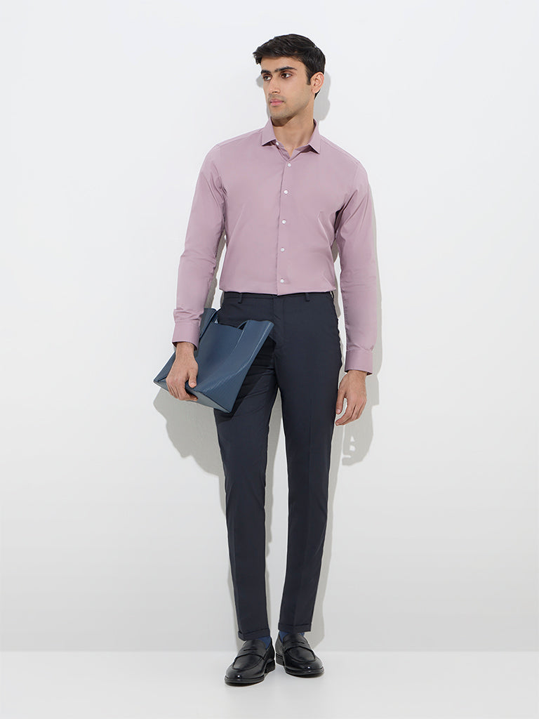WES Formals Mauve Ultra-Slim Fit Cotton-Blend Shirt - Image 3