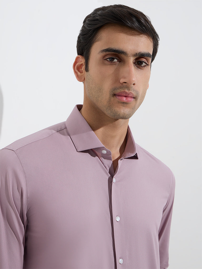 WES Formals Mauve Ultra-Slim Fit Cotton-Blend Shirt - Image 2