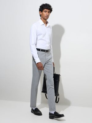 WES Formals Grey Relaxed-Fit Mid-Rise Trousers