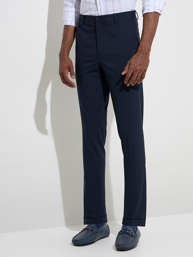 WES Formals Navy Relaxed-Fit Mid-Rise Trousers - Image 3