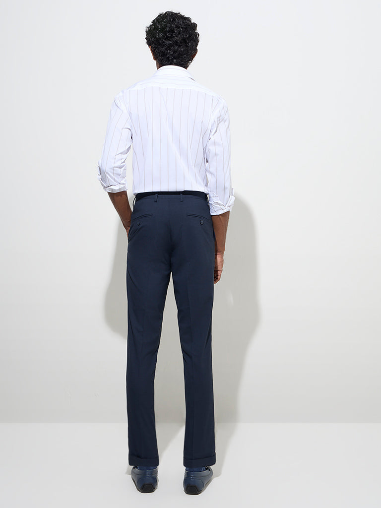 WES Formals Navy Relaxed-Fit Mid-Rise Trousers - Image 4