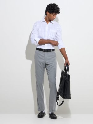 WES Formals Grey Relaxed-Fit Mid-Rise Trousers