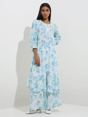 Zuba Blue Botanical Printed Palazzos