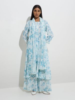 Zuba Blue Botanical Design Stole