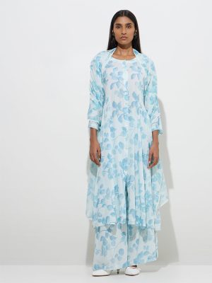 Zuba Blue Botanical Design A-Line Kurta