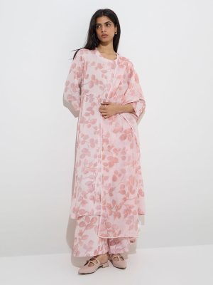 Zuba Pink Leaf Design A-Line Kurta