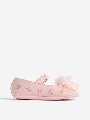 Yellow Pink Floral Applique Detailed Mary Jane Shoes