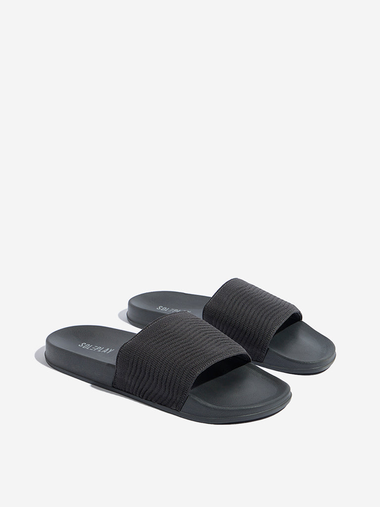 SOLEPLAY Grey Chevron Textured Slides - Image 2