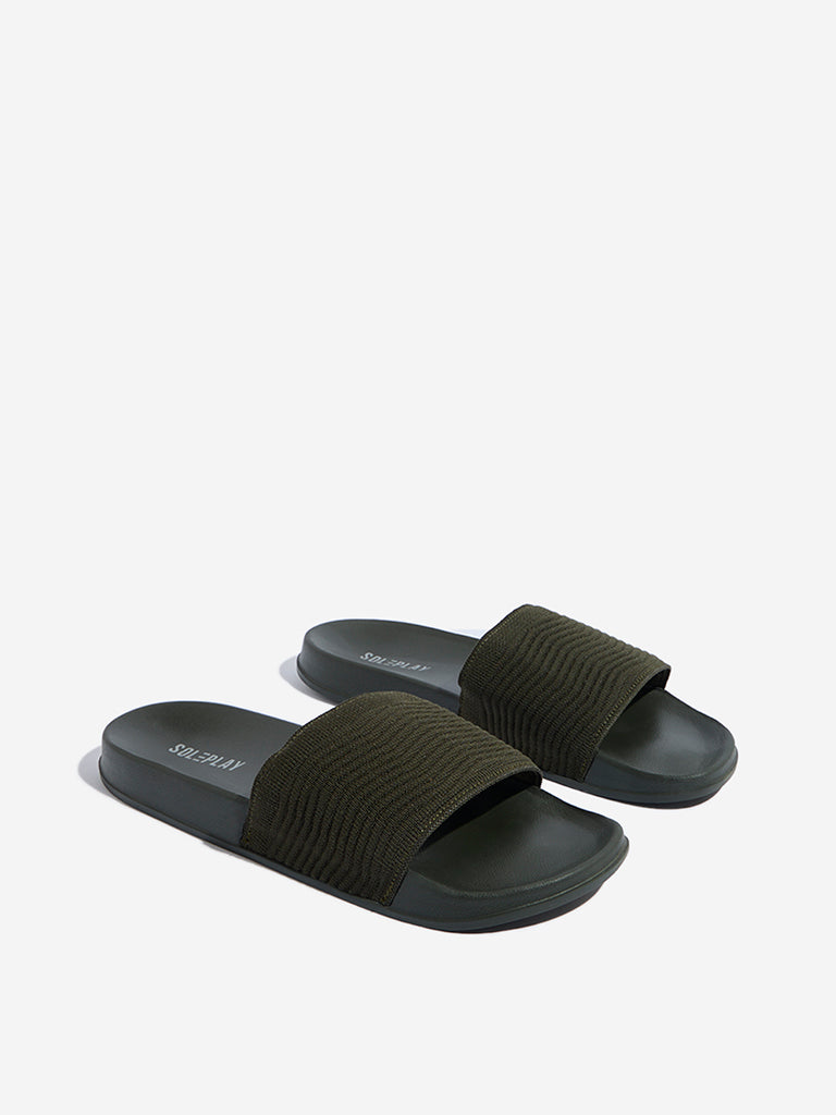 SOLEPLAY Olive Chevron Textured Slides - Image 2