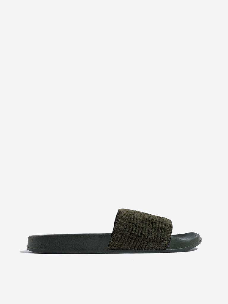 SOLEPLAY Olive Chevron Textured Slides