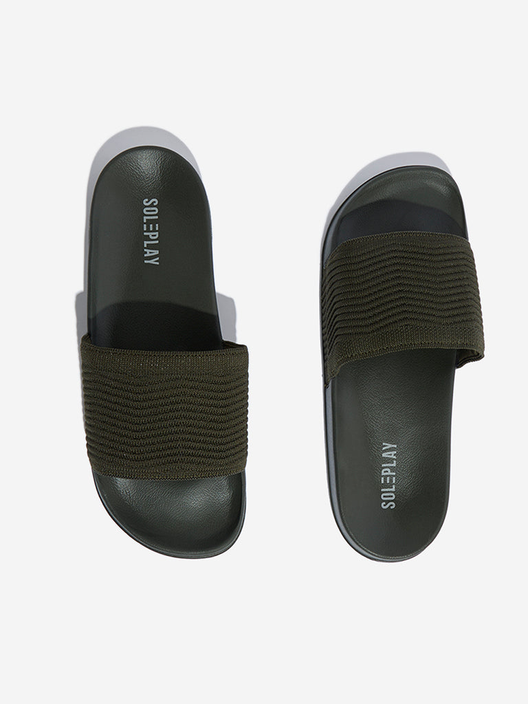 SOLEPLAY Olive Chevron Textured Slides - Image 3