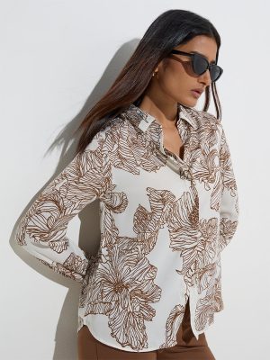 Wardrobe Brown Floral Patterned Shirt