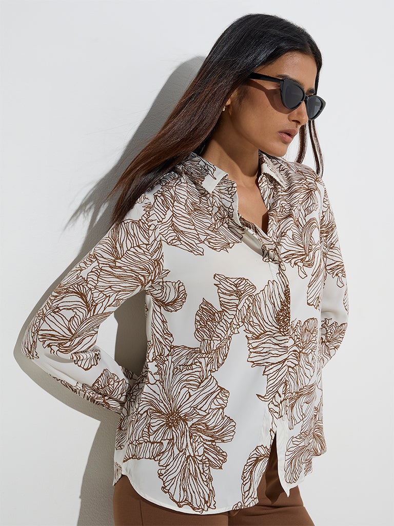 Wardrobe Brown Floral Patterned Shirt