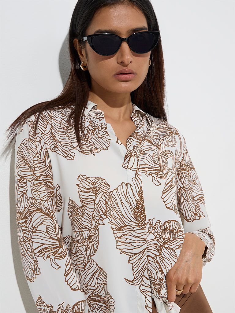 Wardrobe Brown Floral Patterned Shirt - Image 3