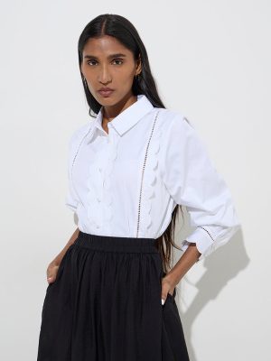 Wardrobe White Scallop-Detailed Cotton Shirt