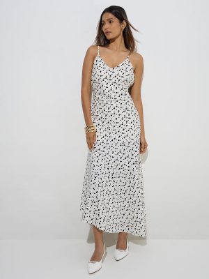 Wardrobe Ivory Polka Dotted A-Line Dress