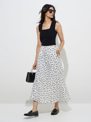 Wardrobe Ivory Polka Dotted High-Rise Skirt