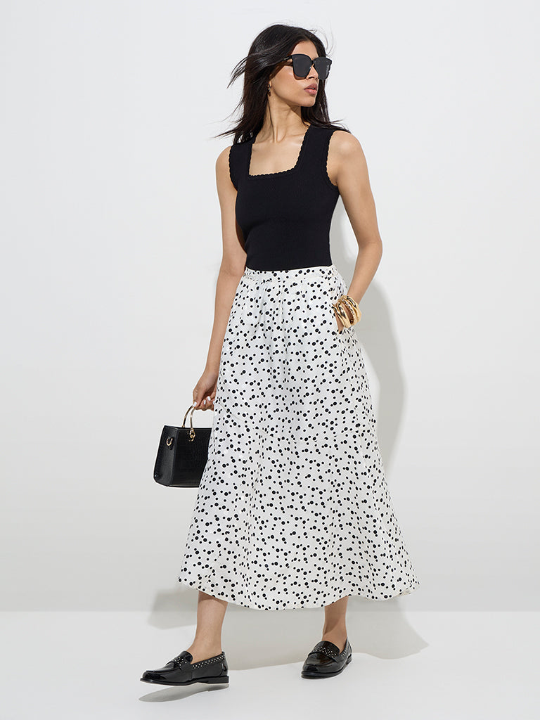 Wardrobe Ivory Polka Dotted High-Rise Skirt