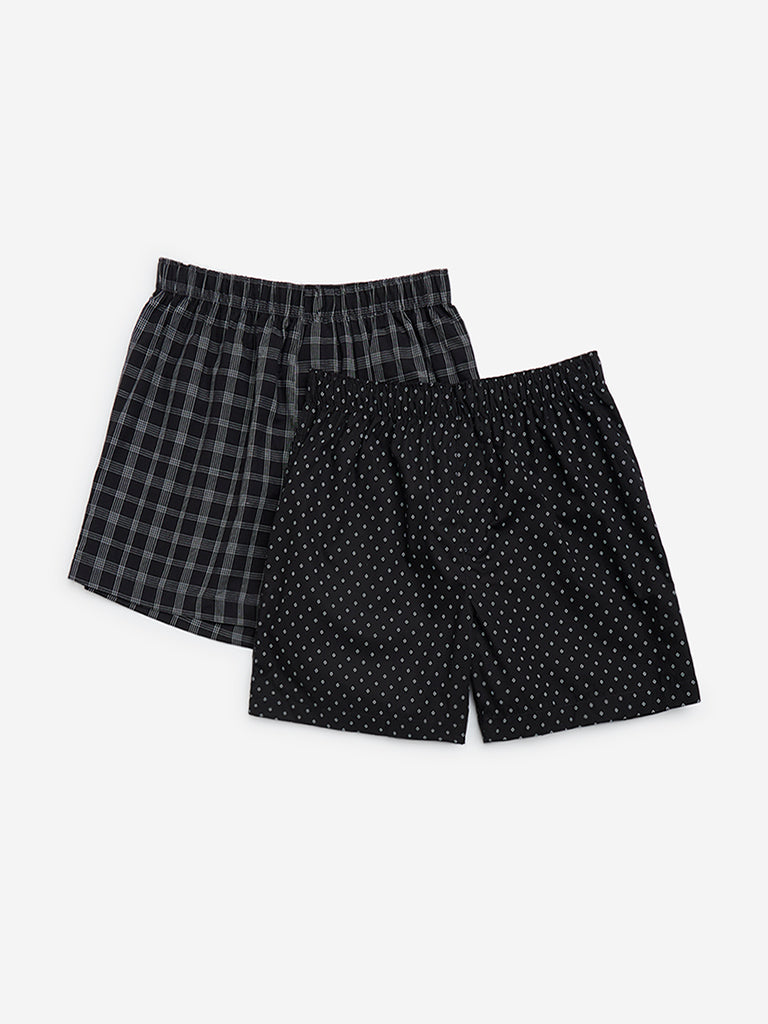 WES Lounge Black Relaxed-Fit Cotton Boxers - Pack of 2