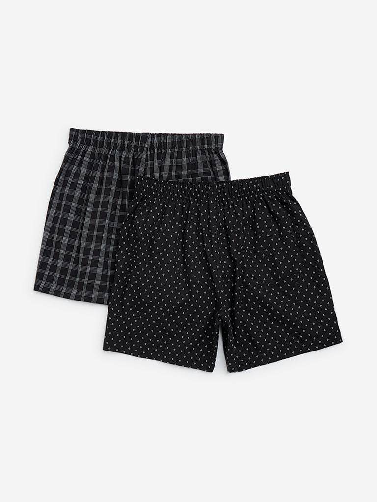 WES Lounge Black Relaxed-Fit Cotton Boxers - Pack of 2 - Image 2