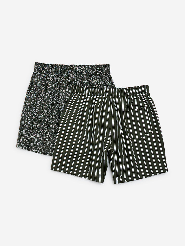 WES Lounge Olive Relaxed-Fit Cotton Boxers- Pack of 2 - Image 2