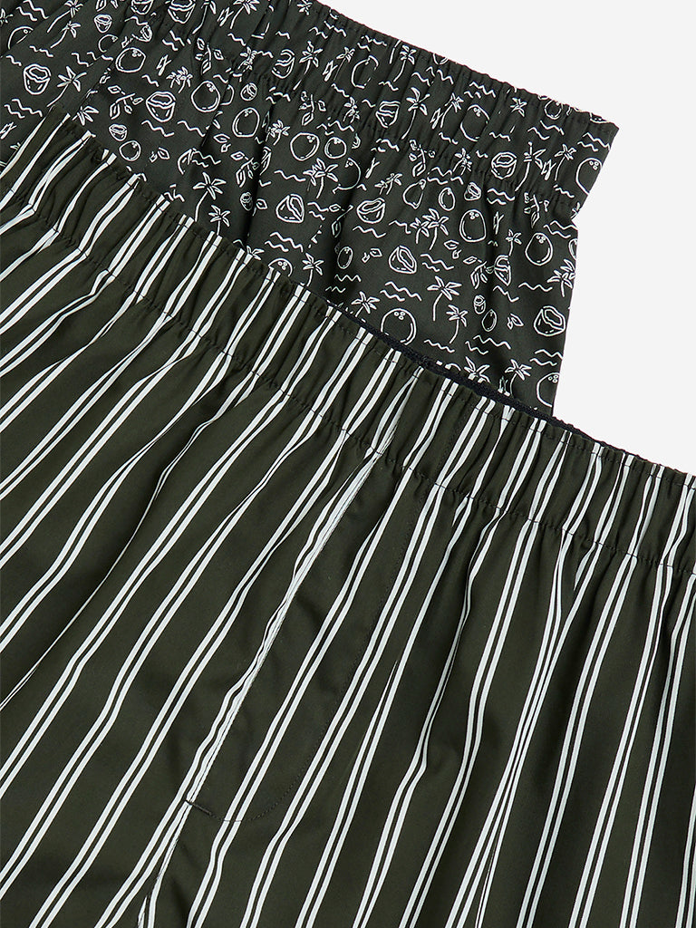 WES Lounge Olive Relaxed-Fit Cotton Boxers- Pack of 2 - Image 3