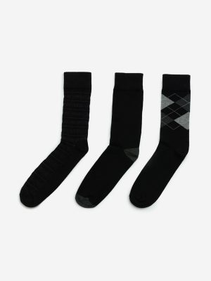 WES Lounge Black Printed Cotton-Blend Socks - Pack of 3