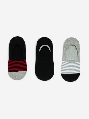 WES Lounge Black Invisible Cotton-Blend Socks- Pack of 3