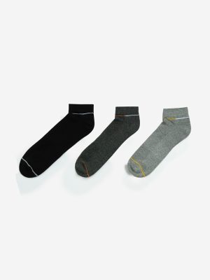 WES Lounge Grey Cotton-Blend Trainer Socks - Pack of 3